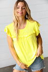 Yellow Wide Rib Frilled Short Sleeve Yoke Top