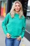 Chic Pursuits Kelly Green Chenille Raw Seam Mock Neck Sweater