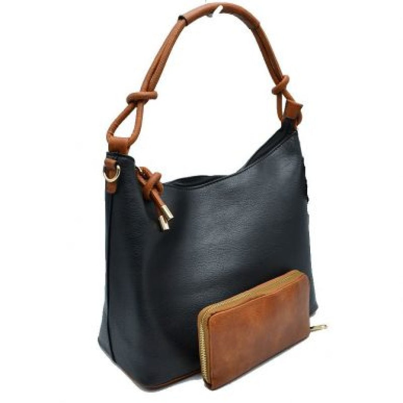 Black Two Tone Zipper Hobo Bag