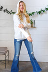Cream French Terry Button Down Outseam Hoodie