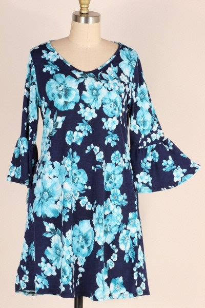 Navy & Aqua Floral Dress