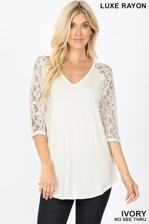 Lace Sleeve Top Ivory