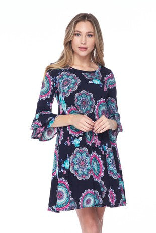 Dark Navy Medallion Print Dress