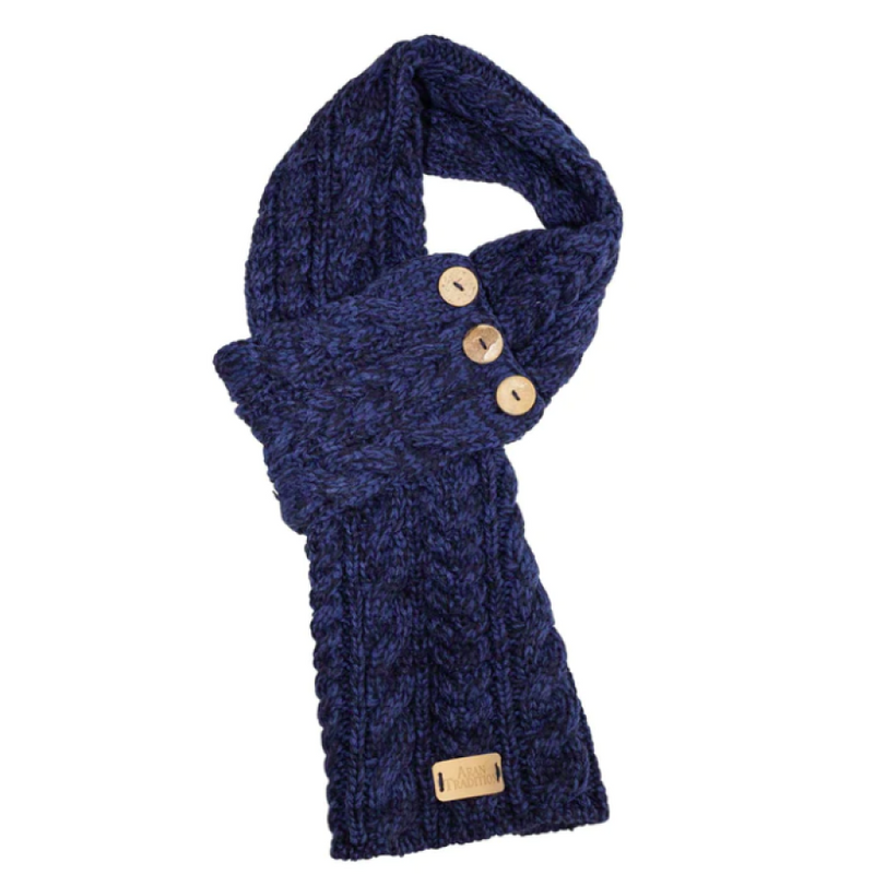 Navy Aran Cable Button Wrap Scarf