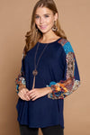 Navy Patchwork Sleeve Top