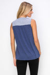Navy Grommet Seersucker Top