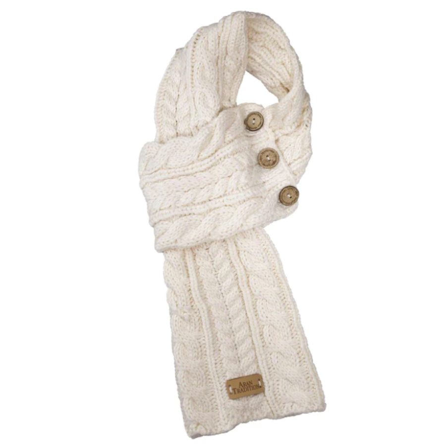 Cream Aran Cable Button Wrap Scarf