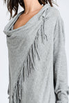 Criss Cross Fringe Cardigan - Color Heather Grey