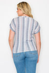 Striped Blue & Coral Lace Up Top
