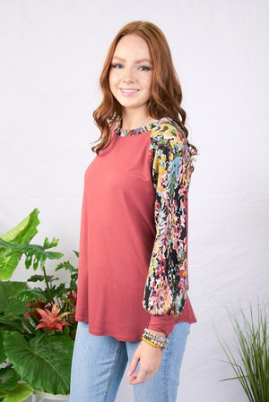 Papaya  Abstract Raglan Top