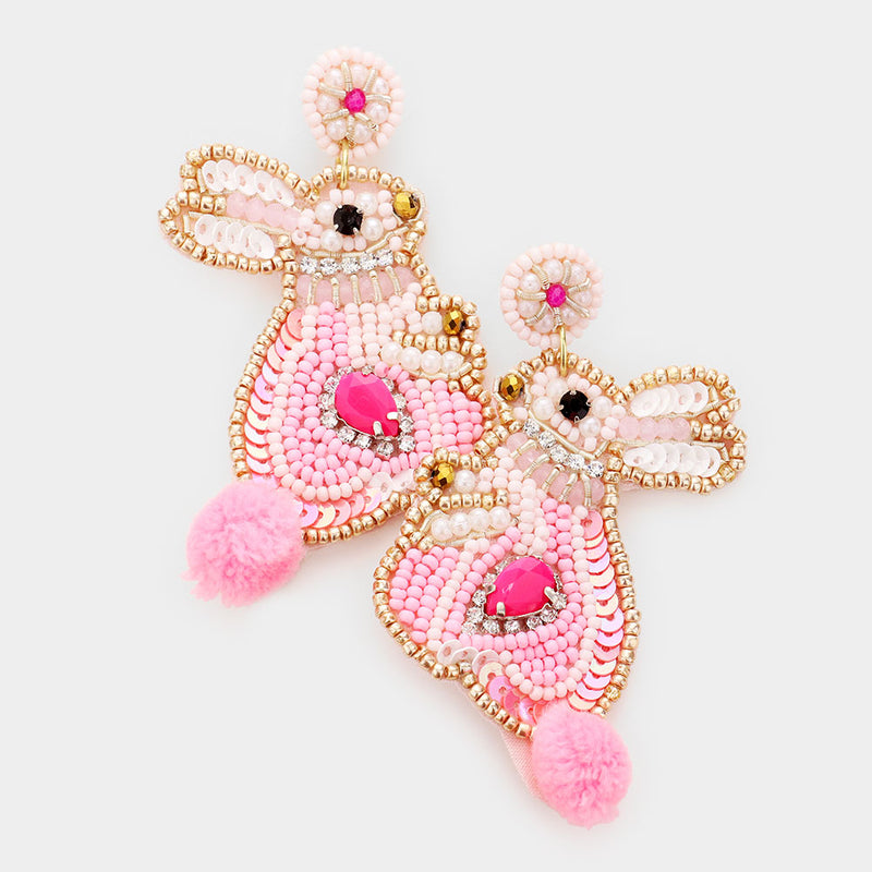 Pink Beaded Bunny Earrings