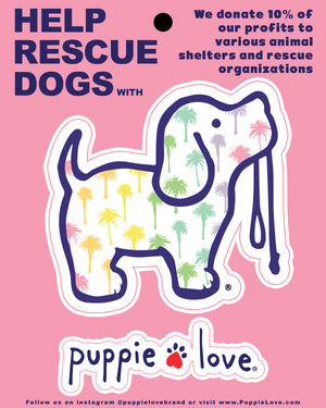 Puppie Love Rainbow Palm Tree Pup Decal Sticker (Pre-Order 2-3 Weeks)
