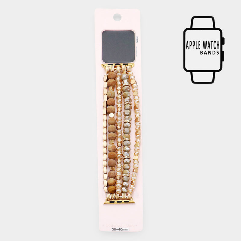 Beaded Apple Watch Band Colors Natural, Brown, Tan & Gold