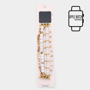 Beaded Apple Watch Band Colors White & Gold