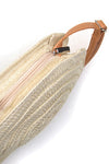 Coral Beaded Circle Straw Crossbody Bag