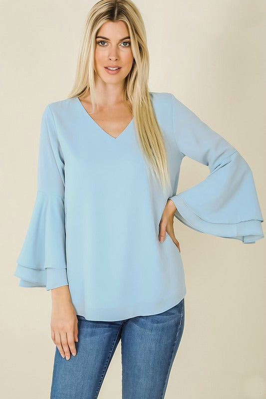 Light Blue Tiered Sleeve Top
