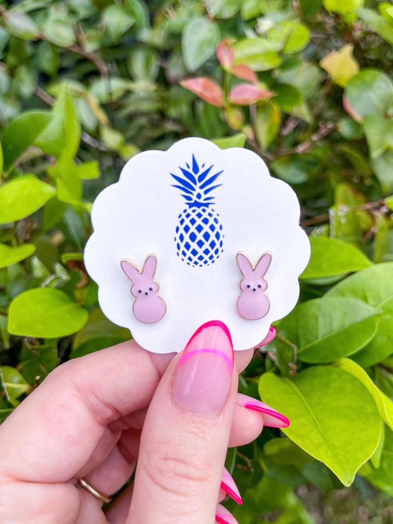 Pink Bunny Enamel Stud Earrings