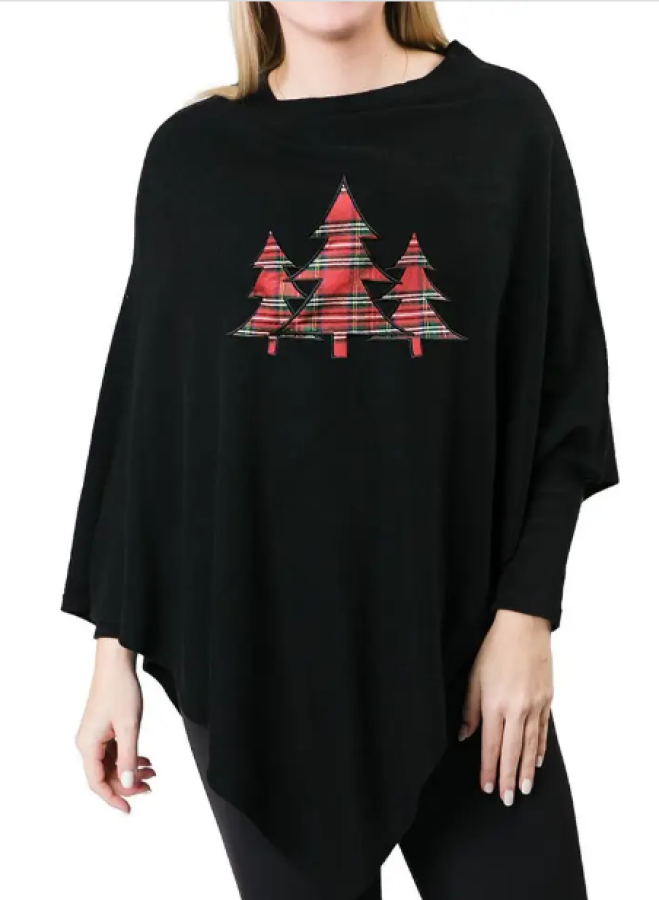 Holly Poncho Tartan Trees