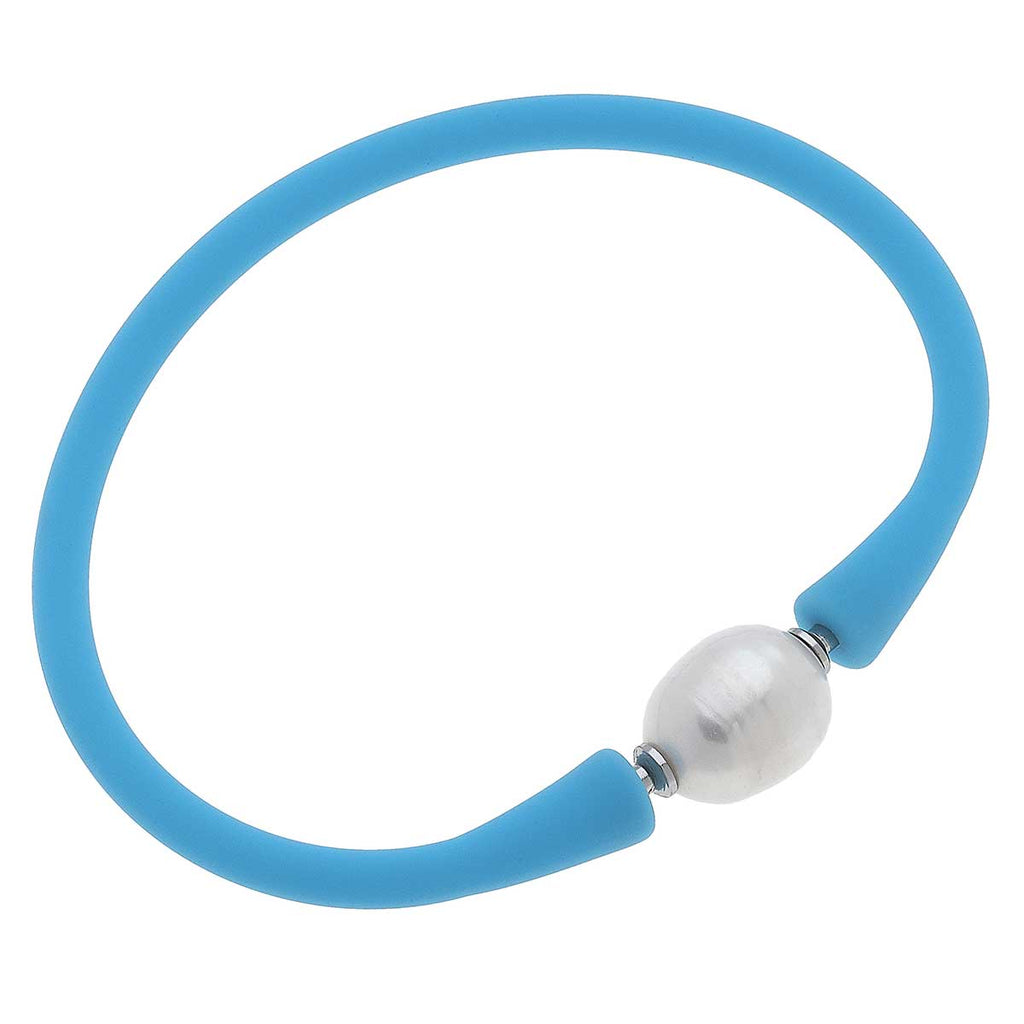 Bali Freshwater Pearl Silicone Bracelet in Aqua