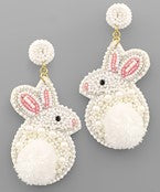 White Beaded Bunny Earrings